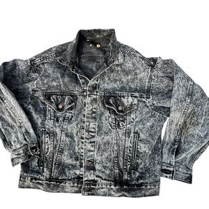 Levi jacket black acid washed size LARGE made in USA Vintage Trucker denim coat